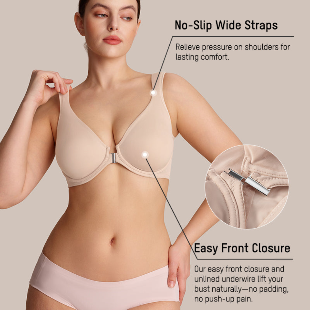 Front Closure Underwire Unlined Back Support Plunge Bra