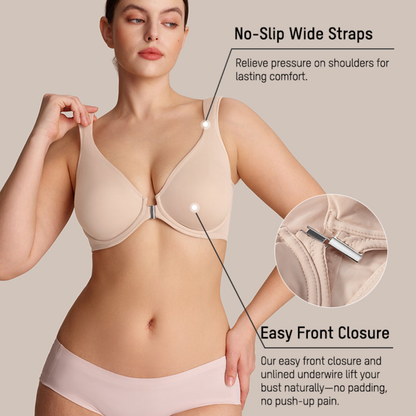 Front Closure Underwire Unlined Back Support Plunge Bra